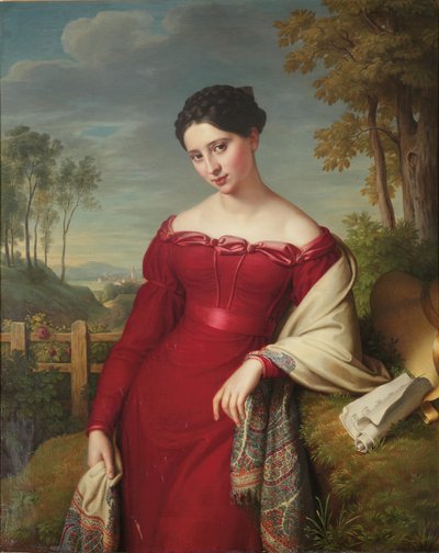 Portret van een Jonge Elegante Dame door Eduard Friedrich Leybold
