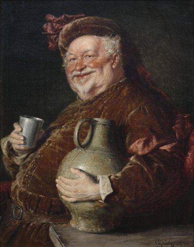 Falstaff met een kruik wijn en tinnen beker, 1910 door Eduard Gruetzner von