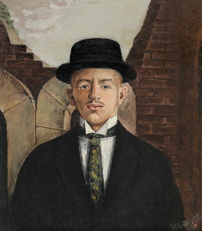 Portret van de dichter Vasili Kamensky 1884-1961 in een hoge hoed, 1917 door Eduard Gustavovich Shiman