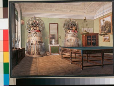 Interieurs van het Winterpaleis: De biljartkamer van keizer Alexander II (midden 19e eeuw) door Eduard Hau