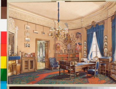 Interieurs van het Winterpaleis: De studeerkamer van kroonprins Nikolaj Aleksandrovitsj door Eduard Hau