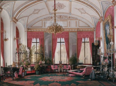 Interieurs van het Winterpaleis. De Frambozenstudie van Keizerin Maria Alexandrovna, 1860s door Eduard Hau