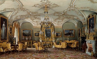Zicht op de salon van Alexandra Fjodorovna (Fedorovna of Feodorovna of Charlotte van Pruisen (1798-1860)), vrouw van tsaar Nicolaas I in het Gatchina-paleis. Aquarel toegeschreven aan Eduard (Edouard) Hau (1807-1870) 19e eeuw Sint-Petersburg, Hermitage Mus door Eduard Hau
