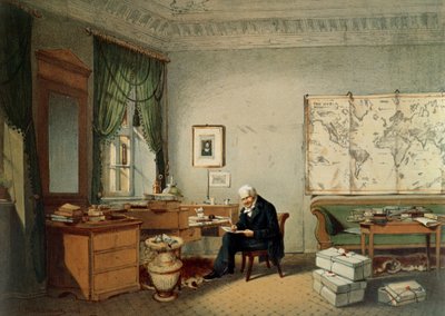 Baron Alexander von Humboldt (1769-1859) in zijn Studie door Eduard Hildebrandt
