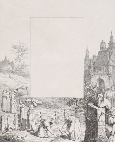 Vrouwen die Planten Verzamelen en ze op hun Hoofd Dragen, een Manlijke Toeschouwer Rechts door Eduard Julius Friedrich Bendemann