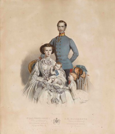 Frans Jozef I en Elisabeth van Oostenrijk met kinderen, Gisela en Rudolf door Eduard Kaiser