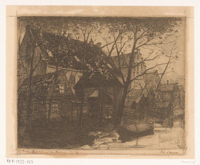 Achterkanten van huizen langs het water door Eduard Karsen (signed by artist)