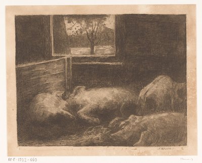 Varkens in een stal door Eduard Karsen (signed by artist)