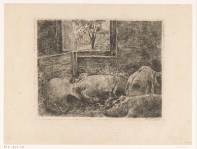 Varkens in een stal door Eduard Karsen (signed by artist)