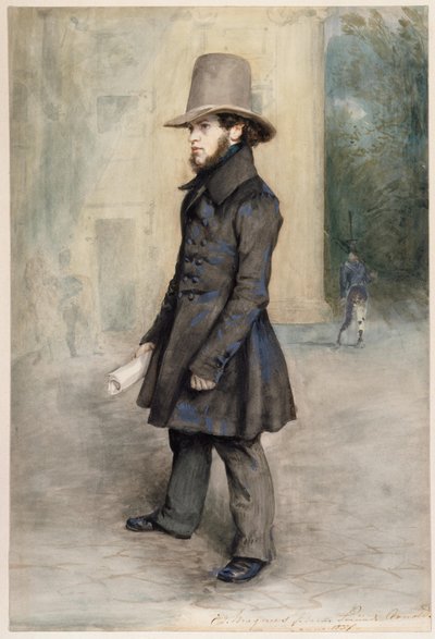 Duits: Adolph von Menzel met Biedermeierhoed door Eduard Magnus