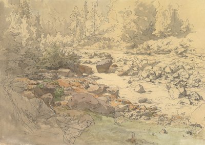 Landschap met rotsen in een rivier nabij Kronau, 19e-begin 20e eeuw door Eduard Peithner von Lichtenfels