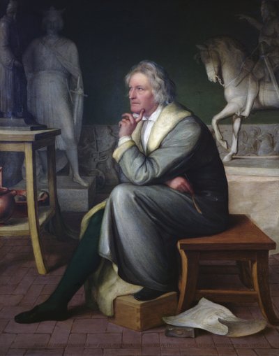 Bertel Thorvaldsen in zijn studio in Rome, 1834 door Eduard von Heuss
