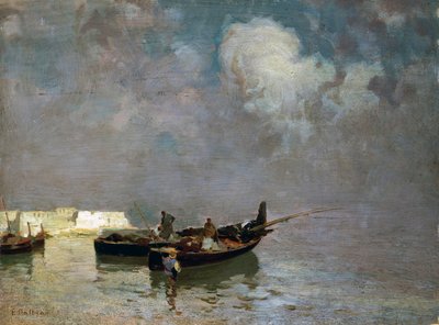 Marina met vissers, door Eduardo Dalbono (1841-1915), olieverf op doek, 34x45 cm door Eduardo Dalbono
