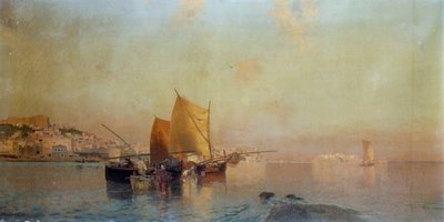 Haven van Napels met boten door Eduardo Dalbono