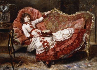 Een elegante dame in een rode jurk door Eduardo Leon Garrido