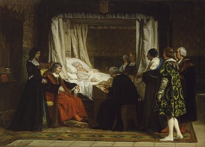 Koningin Isabella I van Castilië dicteert haar laatste wil en testament, 1864 door Eduardo Rosales Gallina