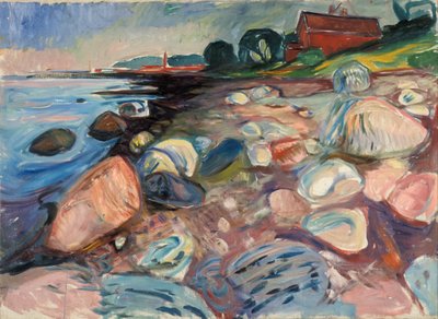 Kust met rood huis door Edvard Munch