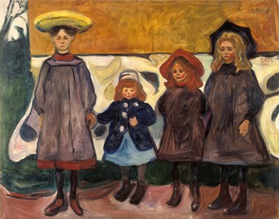 Vier meisjes in Åsgårdstrand door Edvard Munch