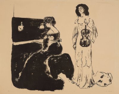 Vioolconcert. Eva Mudocci (viool) en Bella Edvards door Edvard Munch