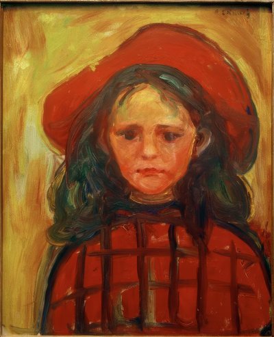 Meisje met rood geruit kleed en rode hoed door Edvard Munch