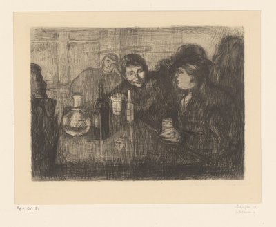 Mannen rond een tafel in een café door Edvard Munch