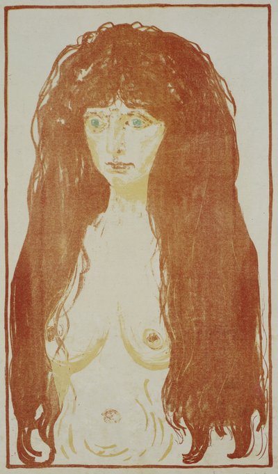 Naakte vrouw met rood haar en groene ogen door Edvard Munch