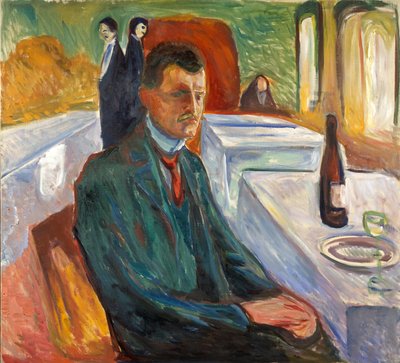 Zelfportret met een fles wijn door Edvard Munch