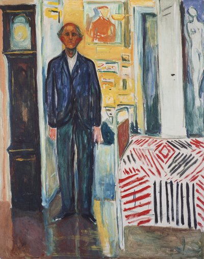 Zelfportret, Tussen de Klok en het Bed door Edvard Munch