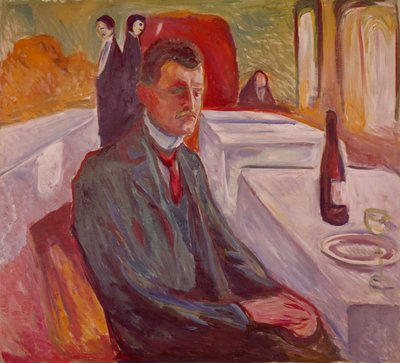 Zelfportret met wijn (schilderij) door Edvard Munch