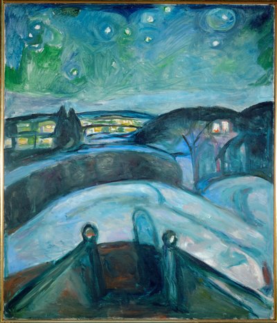 Sterrennacht, Ekely (schilderij op doek) door Edvard Munch