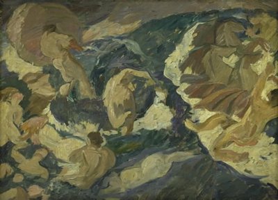 Poseidon die over de zee raast, omringd door nereïden en tritons door Edvard Weie