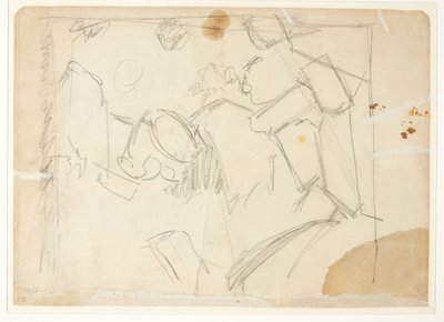 Schets voor een landschap, drie dansende figuren gesuggereerd door Edvard Weie