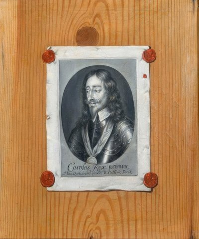 Trompe l’oeil met Portret van Karel I van Groot-Brittannië door Edwaert Collier