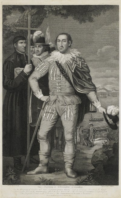 Landing van Christoffel Columbus, gegraveerd door David Edwin door Edward (after) Savage