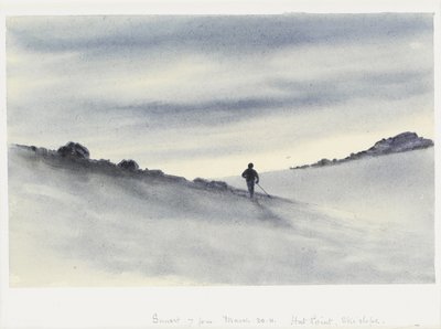 Zonsondergang, 19:00, 30 maart 1911, Hut Point, Skihelling door Edward Adrian Wilson