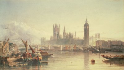 De huizen van het parlement en Westminster Bridge door Edward Angelo Goodall