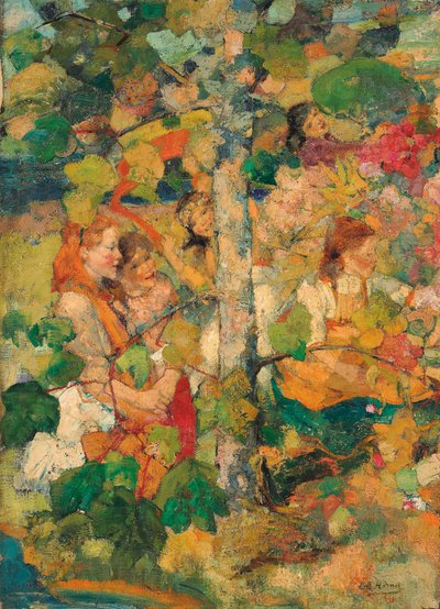 Kinderen dansen rond een boom door Edward Atkinson Hornel