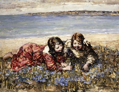 Bloemen verzamelen aan de kust door Edward Atkinson Hornel