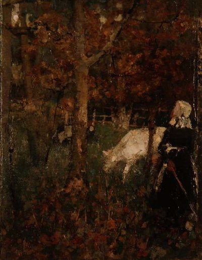 Pastoraal landschap met een meisje door Edward Atkinson Hornel