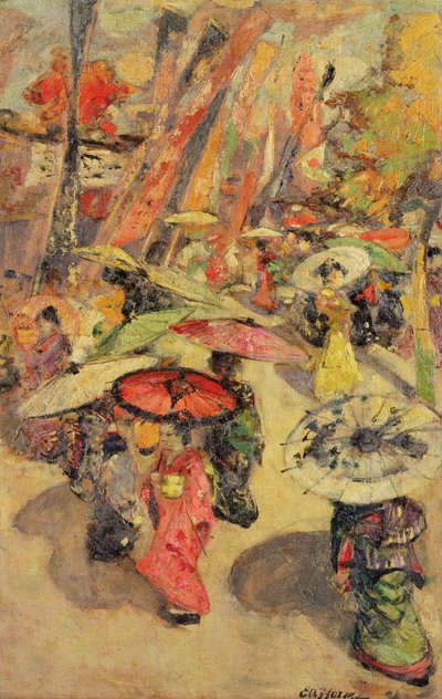 Straatscène, Tokio door Edward Atkinson Hornel