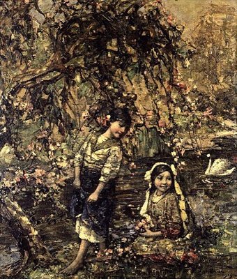 De zwanenvijver door Edward Atkinson Hornel