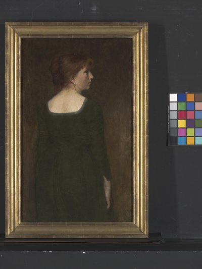 Portret van een jonge vrouw, circa 1887 door Edward August Bell