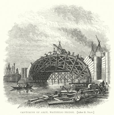 Centreren van Boog, Waterloo Brug (gravure) door Edward Blore