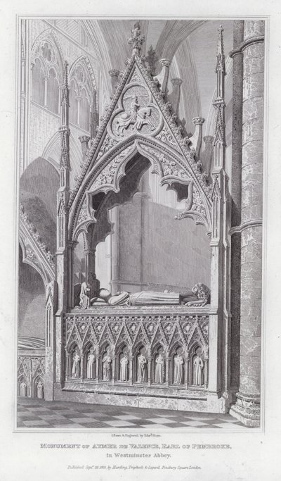 Monument van Aymer de Valence, Graaf van Pembroke, in Westminster Abbey (gravure) door Edward Blore
