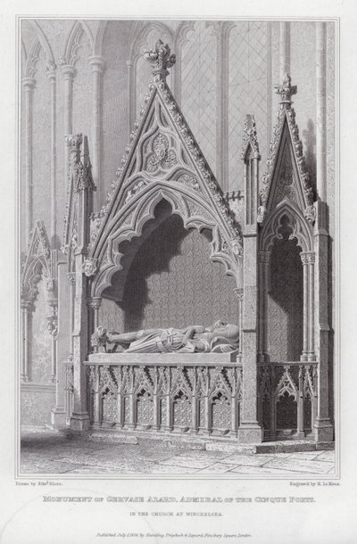 Monument van Gervase Alard, Admiraal van de Cinque Ports, in de Kerk van Winchelsea (gravure) door Edward Blore