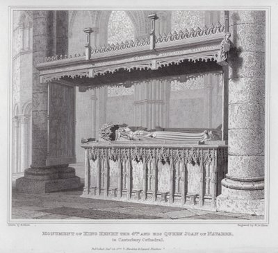 Monument van Koning Hendrik de 4e en zijn Koningin Joan van Navarra, in de Kathedraal van Canterbury (gravure) door Edward Blore