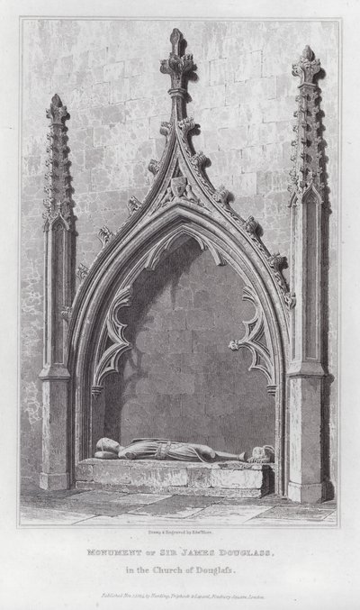 Monument van Sir James Douglass, in de kerk van Douglass (gravure) door Edward Blore