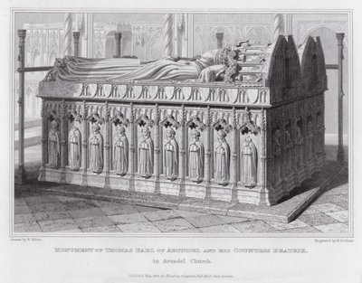 Monument van Thomas Graaf van Arundel en zijn Gravin Beatrix, in de kerk van Arundel (gravure) door Edward Blore