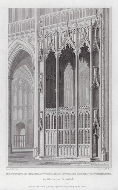 Monumentale Kapel van Willem van Wykham Bisschop van Winchester, in de Kathedraal van Winchester (gravure) door Edward Blore