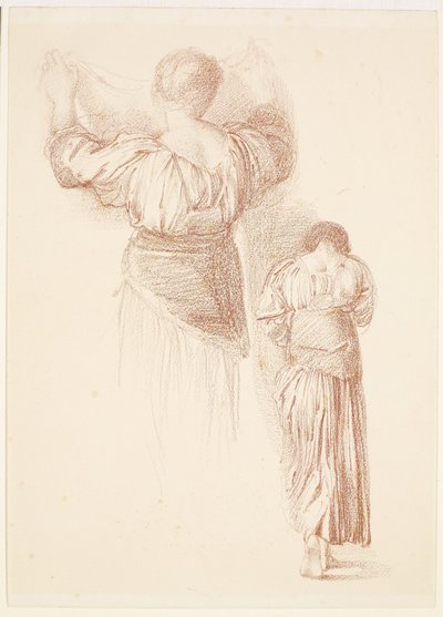 Vrouwelijke - Draperiestudies, studies van vrouwelijke draperie gezien van de achterkant door Edward Burne-Jones